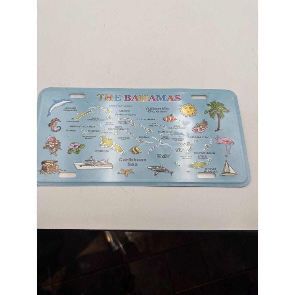 The Bahamas Souvenir License Plate Blue Map‎ Embossed Aluminum Tropical Decor